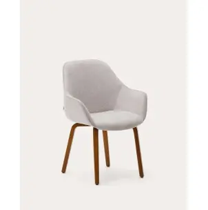 Silla Aleli de chenilla beige y patas de madera maciza de fresno con acabado nogal  - Kave Home