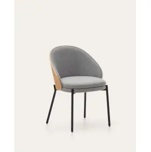 Silla Eamy gris claro chapado en fresno con acabado natural y metal con acabado negro - Kave Home