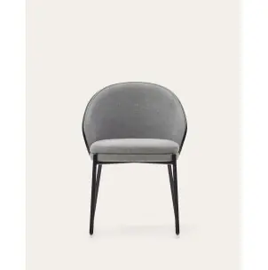 Silla Eamy gris claro chapado en fresno con acabado negro y metal con acabado negro - Kave Home
