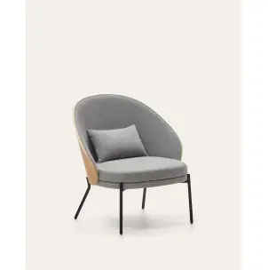 Sillón Eamy gris claro chapado en fresno con acabado natural y metal con acabado negro - Kave Home
