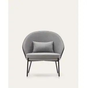 Sillón Eamy gris claro chapado en fresno con acabado negro y metal con acabado negro - Kave Home