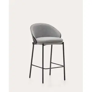 Taburete Eamy gris claro chapado en fresno con acabado negro y metal negro altura 65 cm - Kave Home