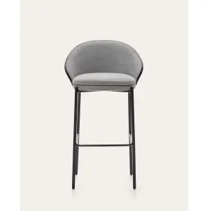 Taburete Eamy gris claro chapado en fresno con acabado negro y metal negro altura 77 cm - Kave Home
