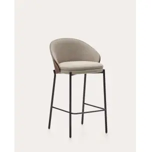 Taburete Eamy marrón claro chapado en fresno acabado wengué y metal negro altura 65 cm - Kave Home