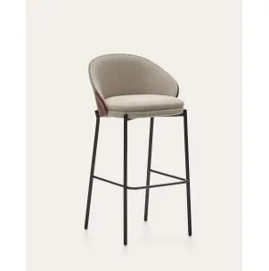 Taburete Eamy marrón claro chapado en fresno acabado wengué y metal negro altura 77 cm - Kave Home