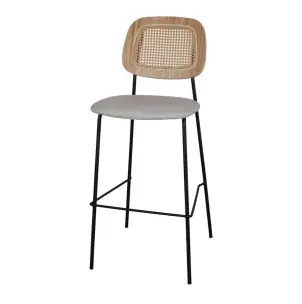 Taburete Alto CARDINAL 75 cm, Metal / Ratán / Textil Arena - Vackart