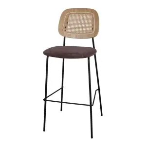 Taburete Alto CARDINAL 75 cm, Metal / Ratán / Textil Topo - Vackart