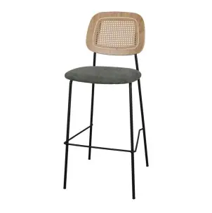 Taburete Alto CARDINAL 75 cm, Metal / Ratán / Textil Verde - Vackart