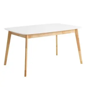 Mesa Extensible DAPHNE 120/150x80 cm, Madera Blanca / Natural - Vackart