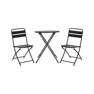 Set 1 Mesa Ø 60 cm y 3 Sillas HDHelo, Metal Negro - House Doctor