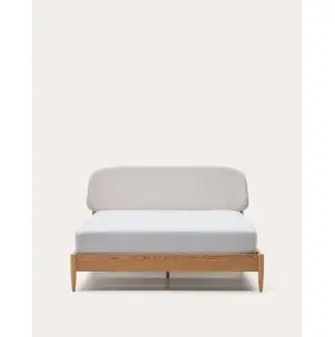 Cama Octavia de madera contrachapada de fresno y cabecero tapizado blanco 180 x 200 cm - Kave Home