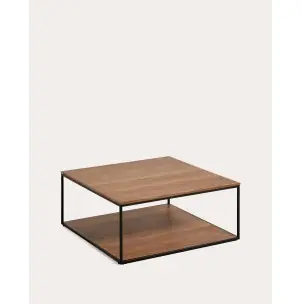 Mesa de centro Yoana de chapa de nogal y estructura de metal pintado negro 80 x 80 cm - Kave Home