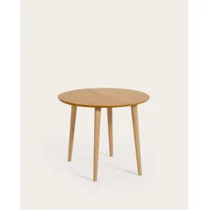 Mesa extensible redonda Oqui MDF en chapa de roble y patas de madera maciza 90 (170) x 90 cm - Kave Home